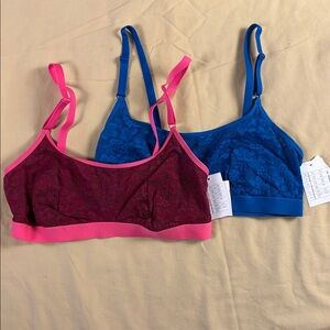 NWT Auden Lace Bralette Set, Cherry/Pink and Blue Wireless Mesh Bralette Set M